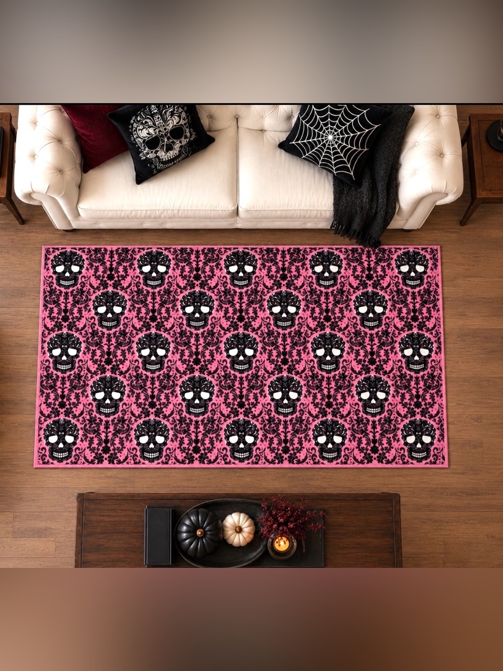 BETSEY JOHNSON HALLOWEEN ACCENT RUNNER RUG TATTOO SKULL GOTHIC NON SLIP 24X60